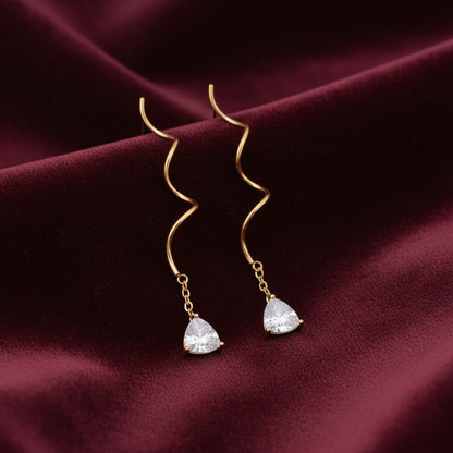 925 Silver Gold Plated Triangle Swirl Dangler Earrings for Women | Geometric Dangle Design