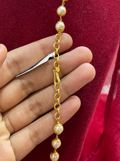 Silver pearls gold plated nakshi mala 24 inches