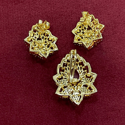 925 Silver Gold-Plated Royal Lotus Pendant & Earring Set
