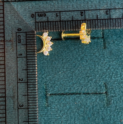 92.5 Silver Gold-Toned Clear Stone Crescent Studs Pair