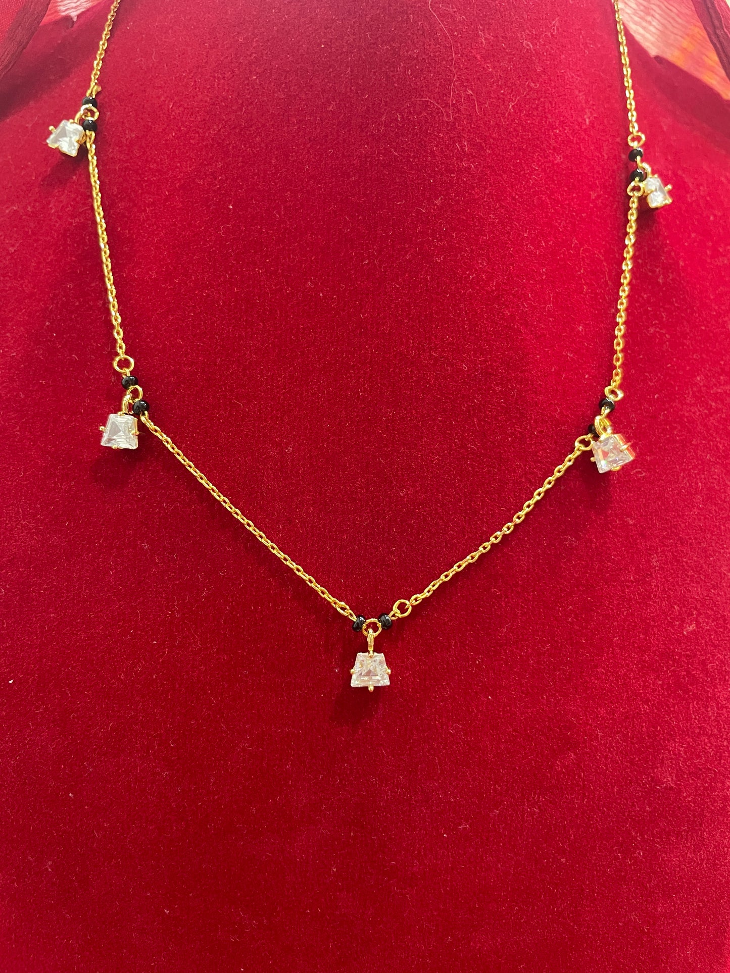 92.5 Silver Gold Plated White Stone Charm Black Bead Chain for Women 19 Inches | Elegant Stylish Design | Traditional Jewellery
