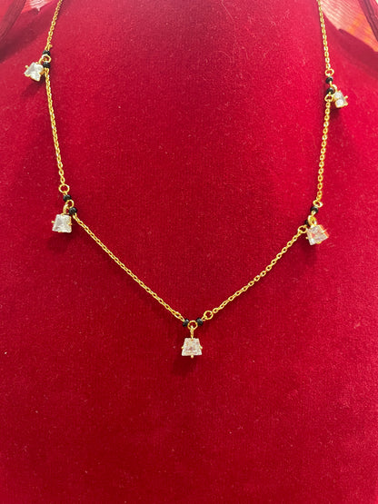 92.5 Silver Gold Plated White Stone Charm Black Bead Chain for Women 19 Inches | Elegant Stylish Design | Traditional Jewellery