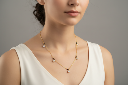 92.5 Silver Gold Plated White Stone Charm Black Bead Chain for Women 19 Inches | Elegant Stylish Design | Traditional Jewellery