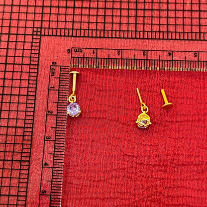 925 Silver Gold Plated Purple Dangler Bugadi Pair