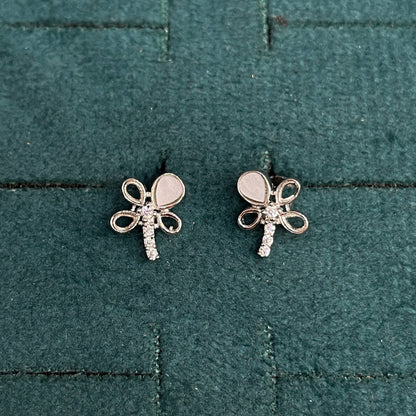 92.5 Sterling Silver MOP & CZ Dragonfly Stud Earrings for Women pair