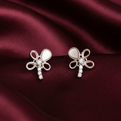 92.5 Sterling Silver MOP & CZ Dragonfly Stud Earrings for Women pair