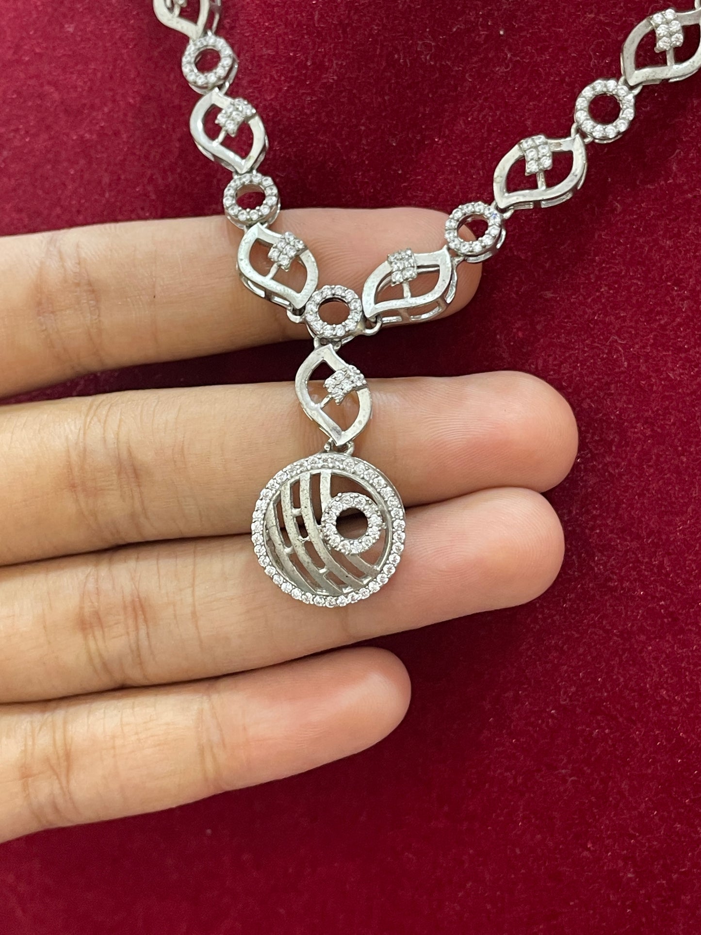 92.5 Silver White Stone Necklace for Women 19 Inches | Stylish Sparkling Design | Elegant Jewellery
