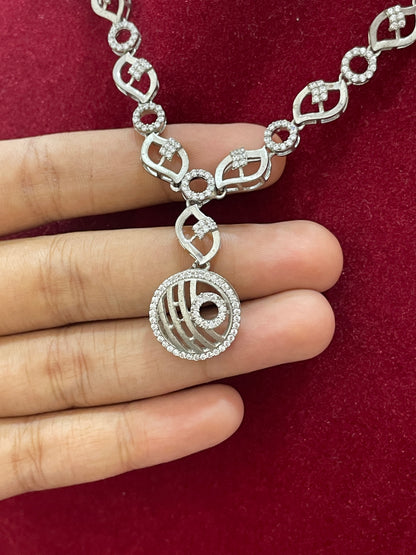 92.5 Silver White Stone Necklace for Women 19 Inches | Stylish Sparkling Design | Elegant Jewellery