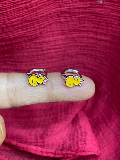 925 Silver Cute Duck Hoops