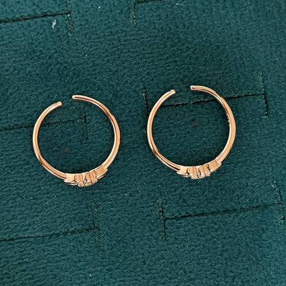92.5 Silver Rose Gold Plated White CZ Floral Leaf Toe Rings