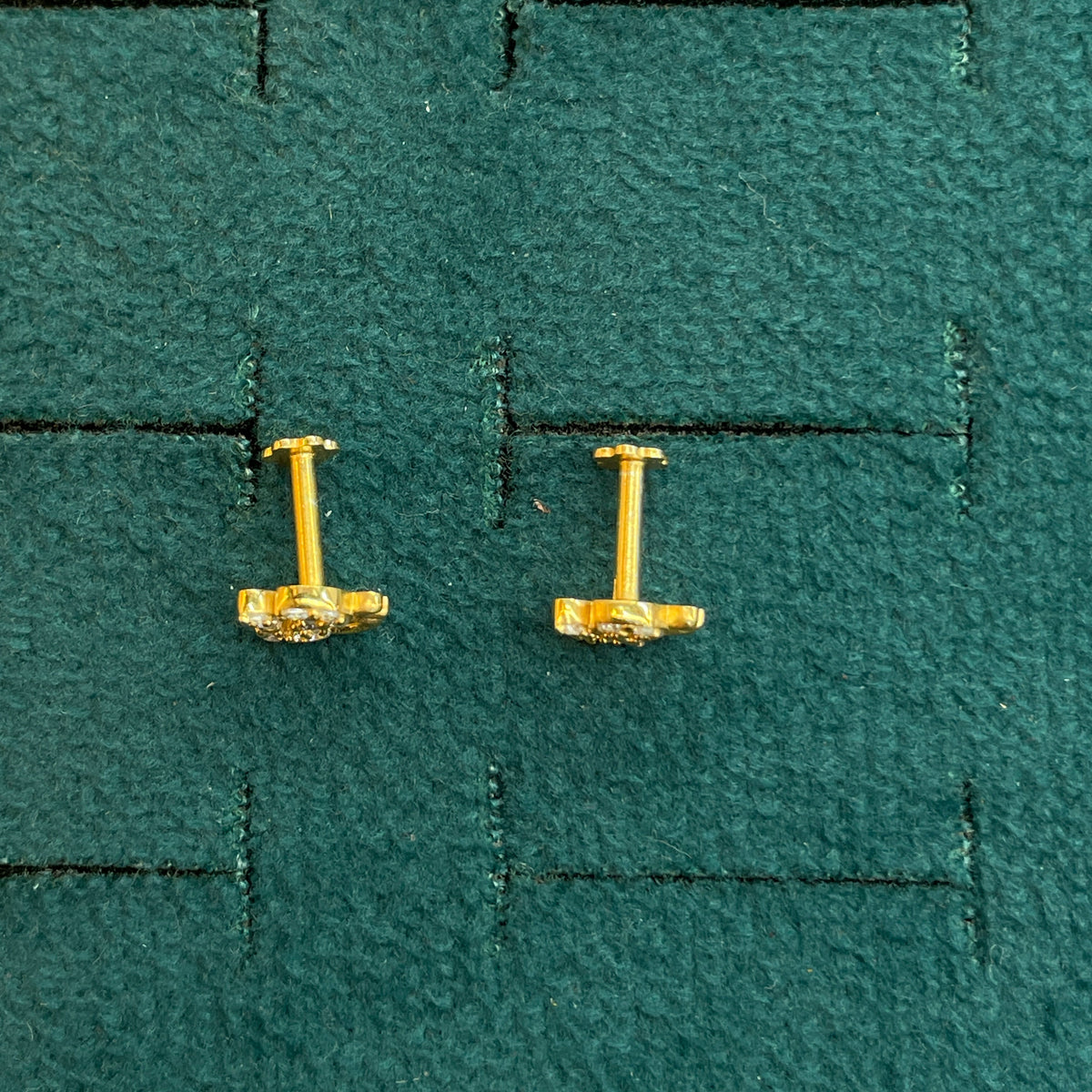 92.5 Silver Gold Plated White CZ Om Stud Earrings for Women