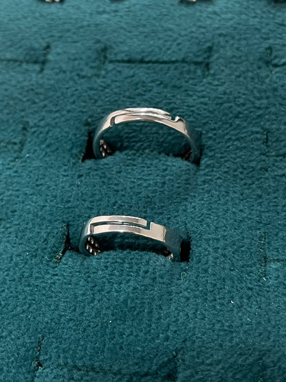 92.5 Silver Geometric Double Row Stone Couple Rings | Adjustable Band