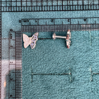 92.5 Sterling Silver Micro Pave White CZ & Open Lattice Butterfly Stud Earrings for Women