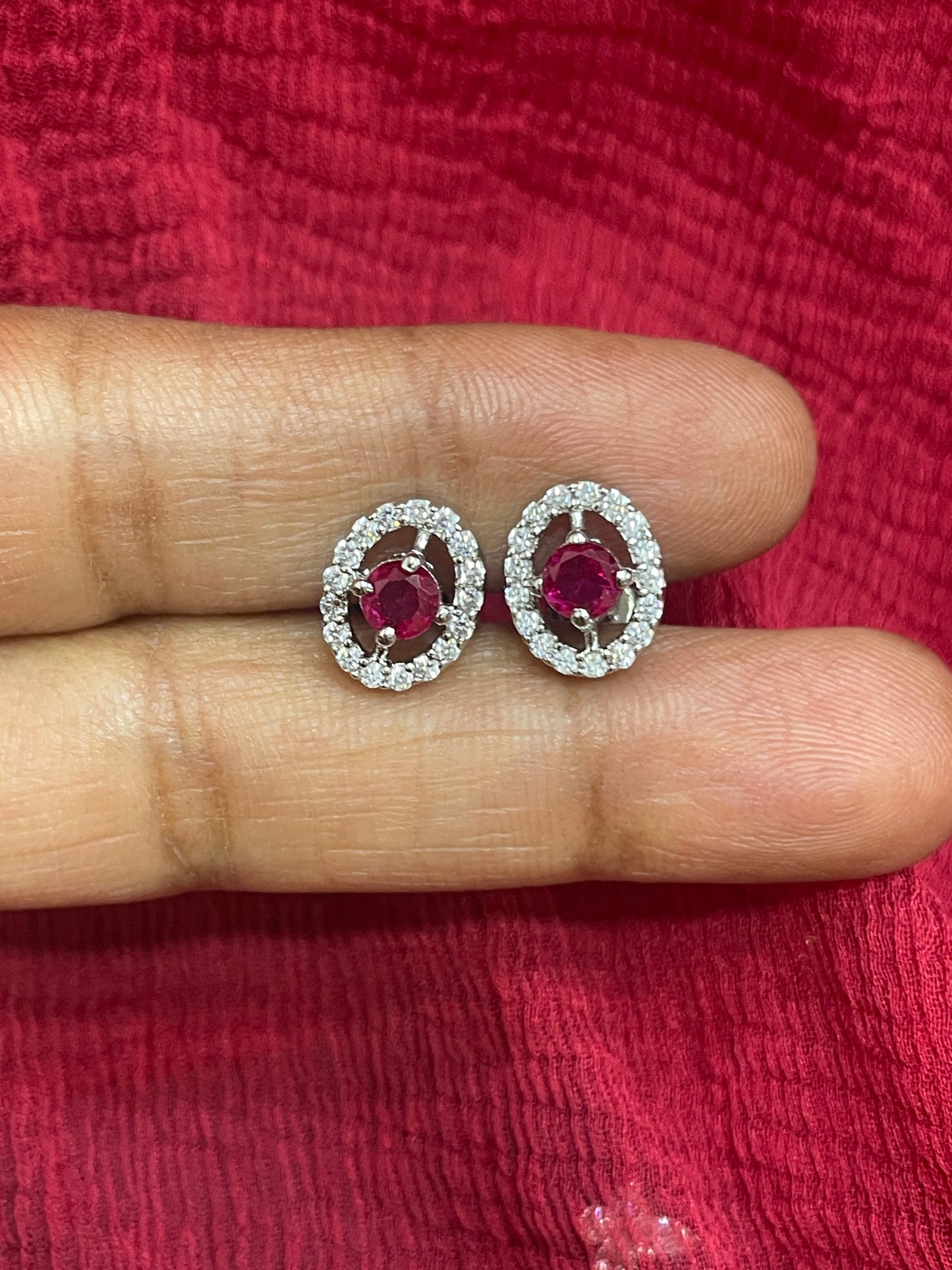 92.5 silver classy stylish oval pink stone earrings