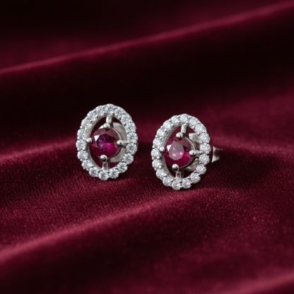 92.5 silver classy stylish oval pink stone earrings