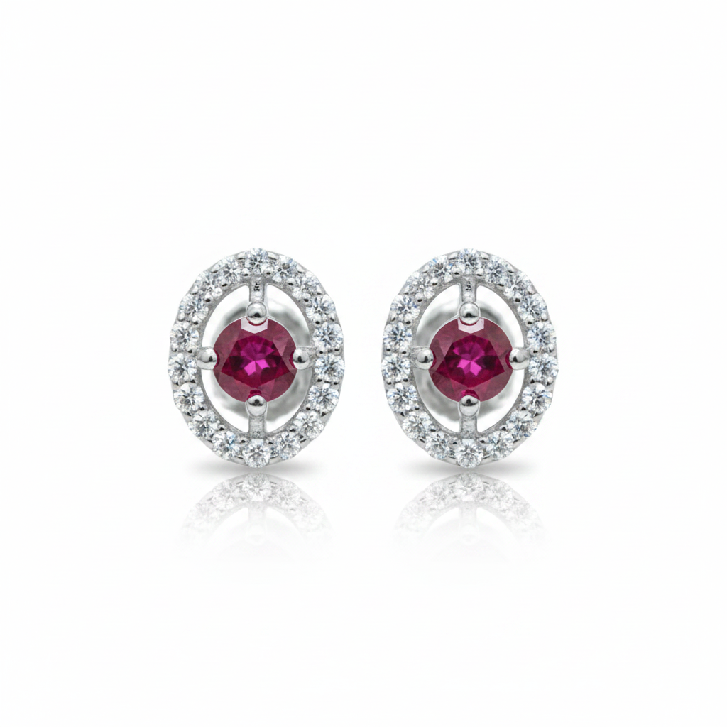 92.5 silver classy stylish oval pink stone earrings
