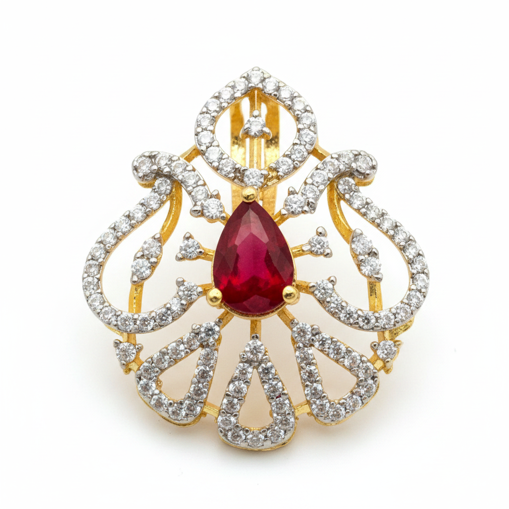 925 Silver Gold-Plated Ruby Red Pendant