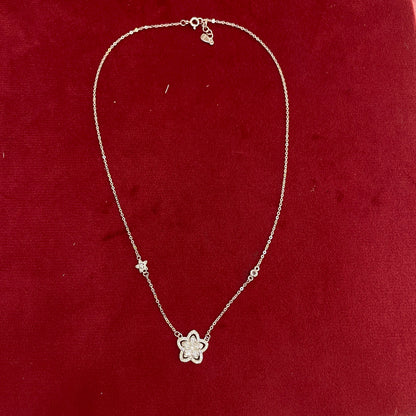 92.5 Silver Pave CZ Open Lotus Flower Pendant Necklace for Women