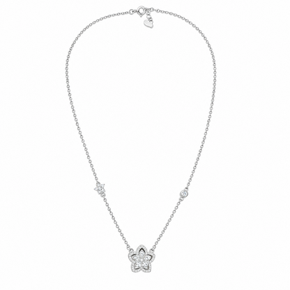 92.5 Silver Pave CZ Open Lotus Flower Pendant Necklace for Women