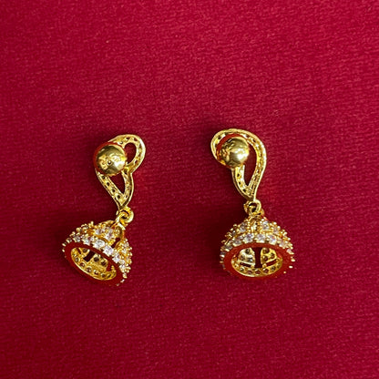 92.5 Silver Gold Plated White CZ Petite Jhumka Earrings for Women