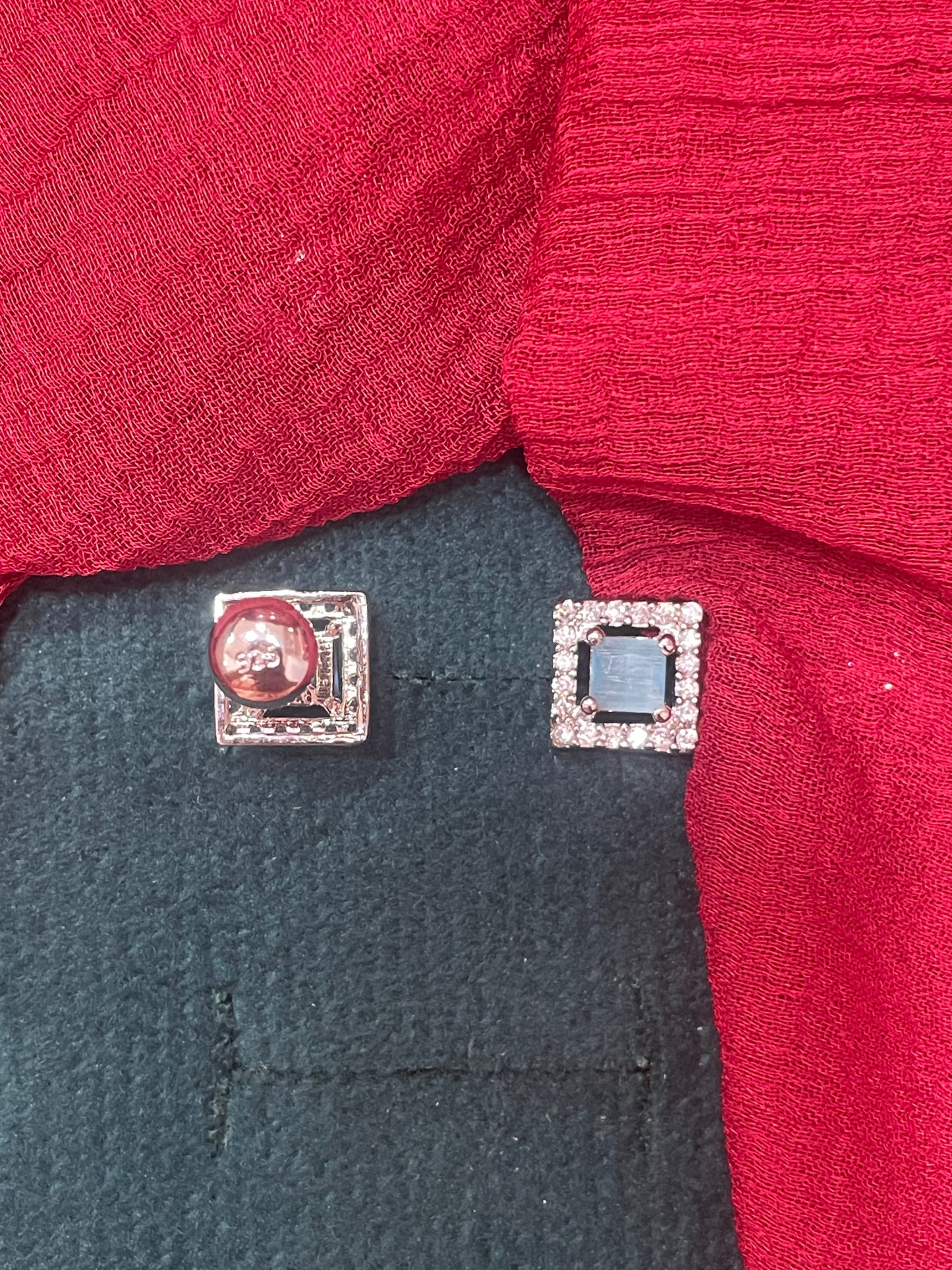 92.5 silver classy square light blue stone earrings