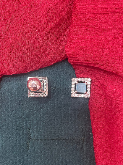 92.5 silver classy square light blue stone earrings