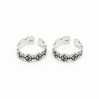 92.5 Silver Floral Adjustable Toe Rings for Women | Rose Pattern Design