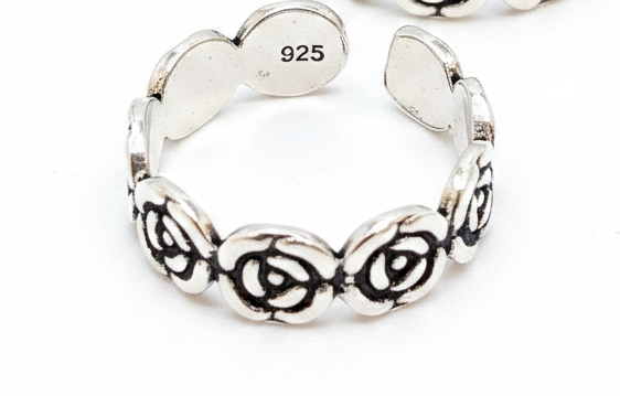 92.5 Silver Floral Adjustable Toe Rings for Women | Rose Pattern Design