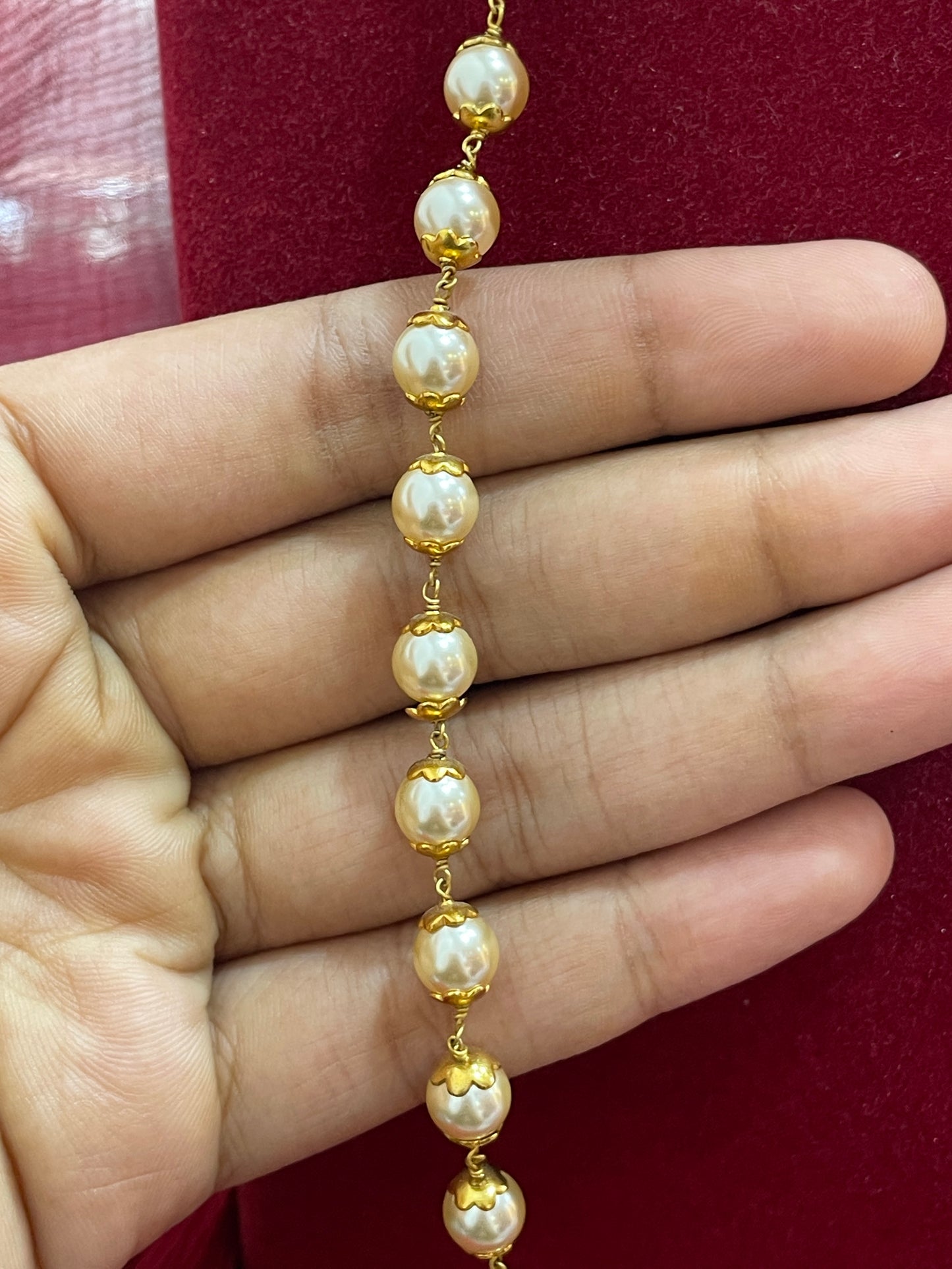 Silver pearls gold plated nakshi mala 24 inches