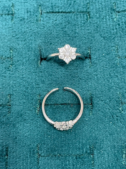 92.5 Silver Star CZ Adjustable Toe Rings for Women | Snowflake Cluster Design