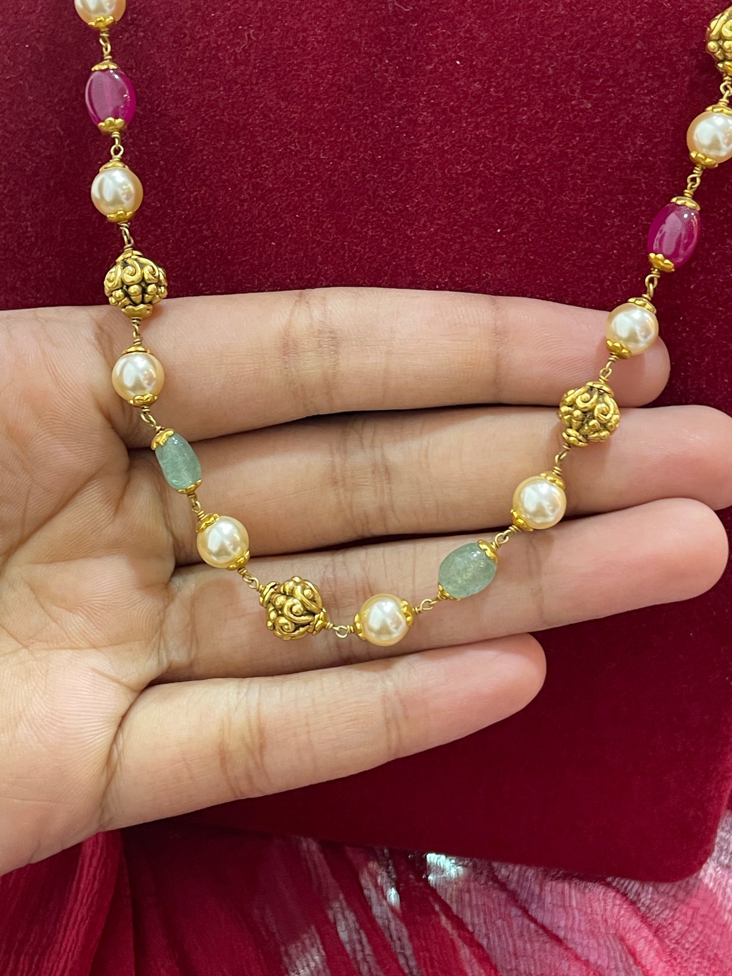 Silver gold plated multicolor nakshi mala 21 inches