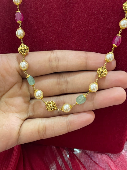 Silver gold plated multicolor nakshi mala 21 inches
