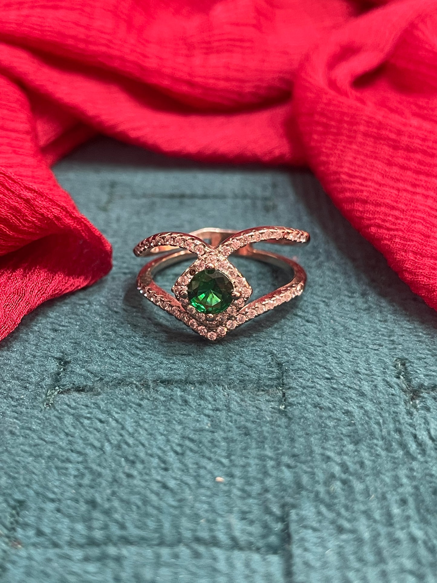 92.5 Silver Green Stone Ring for Women Size 14 | Stylish Classy Design | Elegant Statement Jewellery