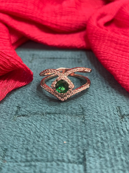 92.5 Silver Green Stone Ring for Women Size 14 | Stylish Classy Design | Elegant Statement Jewellery