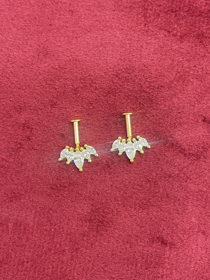 92.5 Silver Gold Plated Crown Bugadi pair | Upper Ear Elegant Design | Jewellery