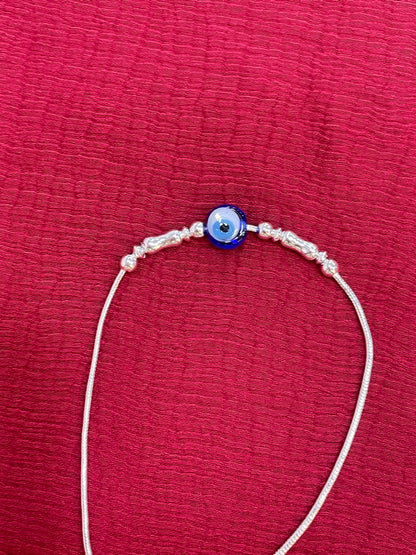 92.5 Silver Evil Eye Adjustable Bracelet for Women | Blue Bead & Silver Charm Design