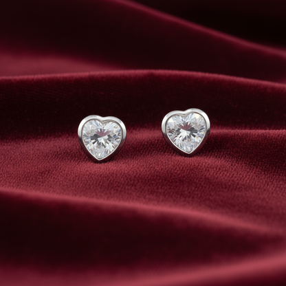 92.5 Silver Heart Studs Pair