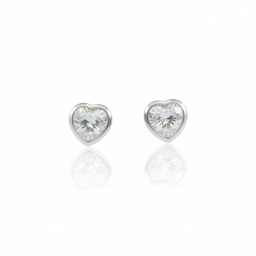 92.5 Silver Heart Studs Pair