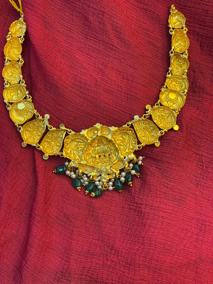 92.5 Silver Gold Plated Lakshmi Devi Temple Necklace