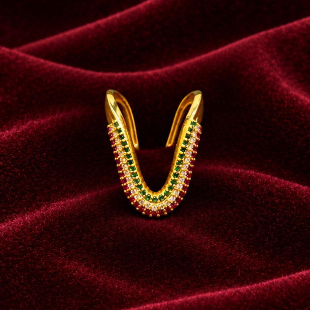92.5 Silver Gold Plated Pink Green & White CZ Multi-Row Vanki Ring for Women