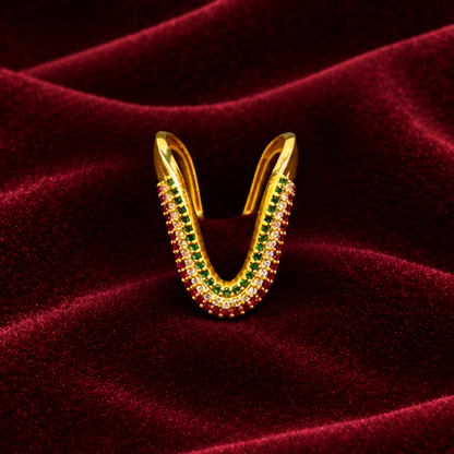 92.5 Silver Gold Plated Pink Green & White CZ Multi-Row Vanki Ring for Women