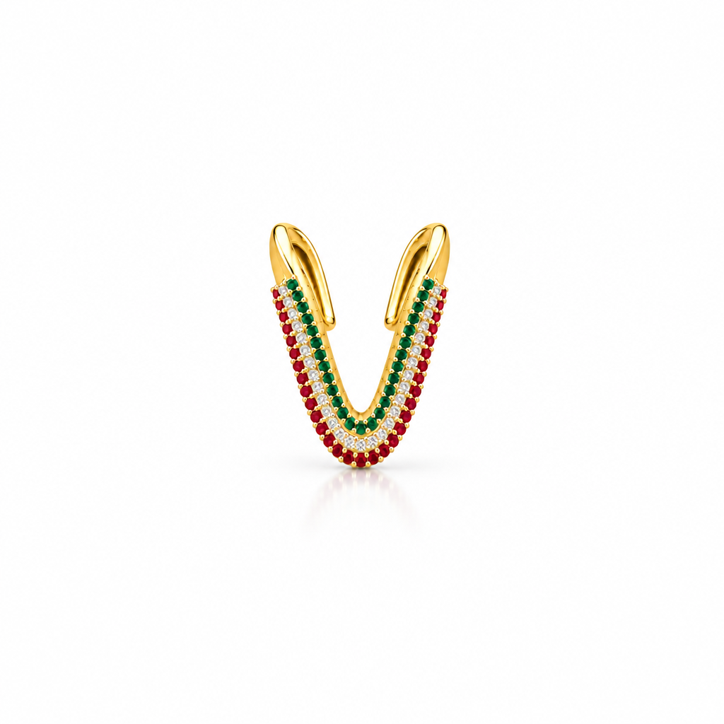 92.5 Silver Gold Plated Pink Green & White CZ Multi-Row Vanki Ring for Women