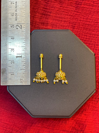 92.5 Silver Gold Plated CZ Bugadi Pair for Women | Stone Studded Helix Earrings | Elegant