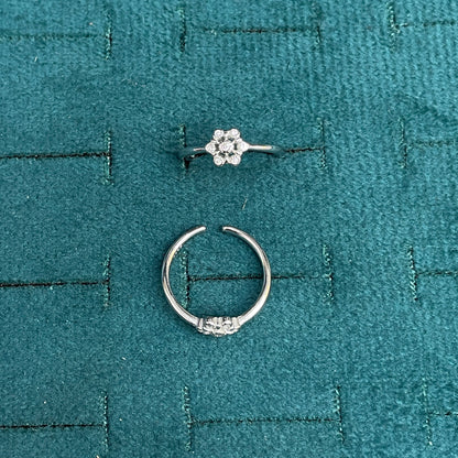 92.5 Sterling Silver CZ Solitaire Centre Flower Toe Rings for Women