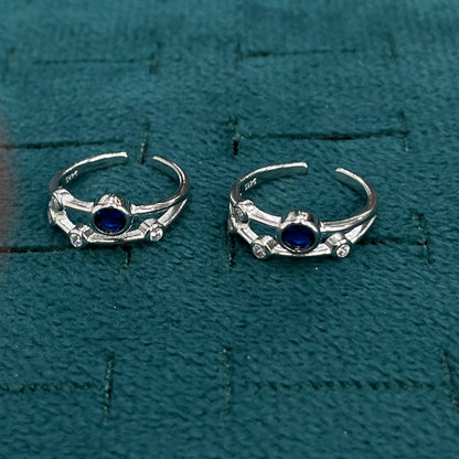92.5 Silver Blue & White CZ Double Band Toe Rings for Women