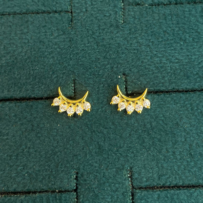 92.5 Silver Gold-Toned Clear Stone Crescent Studs Pair
