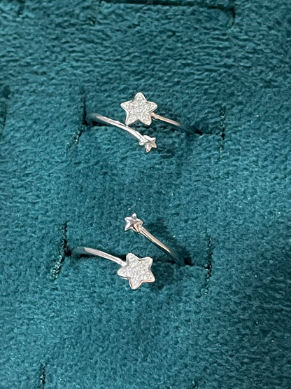 92.5 Sterling Silver Dual Star Toe Rings for Women | Double Band Elegant Design