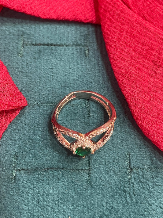 92.5 Silver Green Stone Ring for Women Size 14 | Stylish Classy Design | Elegant Statement Jewellery