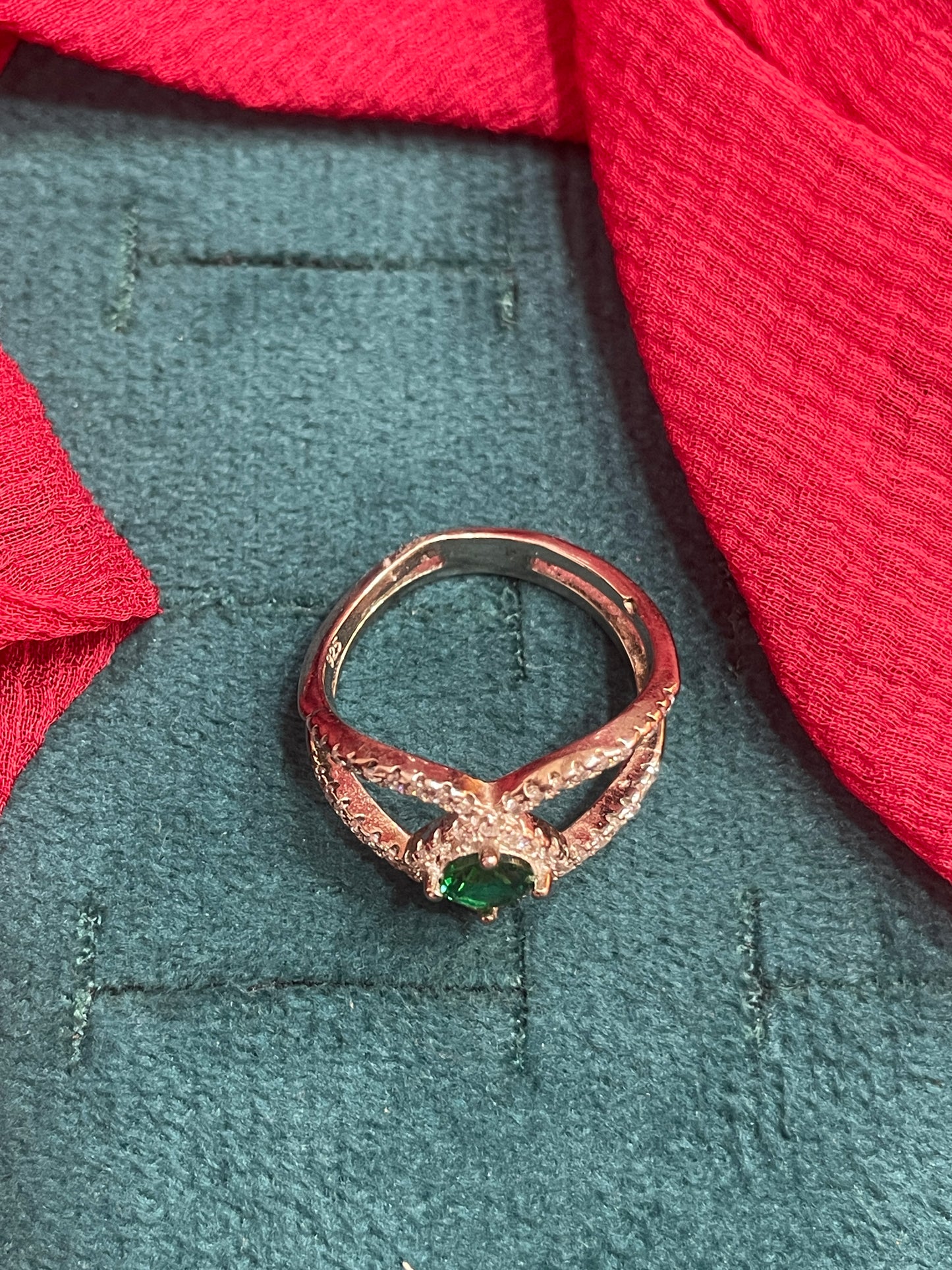 92.5 Silver Green Stone Ring for Women Size 14 | Stylish Classy Design | Elegant Statement Jewellery
