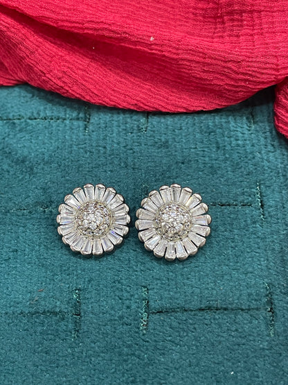 92.5 Silver White Stone Earrings | Elegant Minimal Sparkle Design | Jewellery